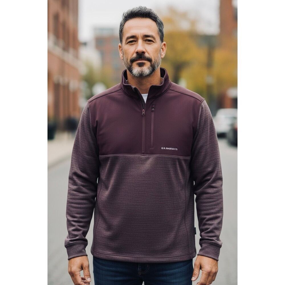 G.H. Bass & Co. Mens Heathered Purple Quarter Zip Fleece Top Size XL